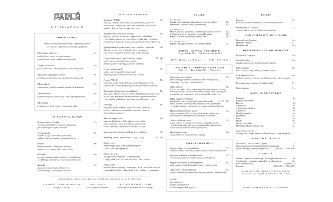 Parlé Patisserie – projekt graficzny menu francuskiej piekarni i kawiarni