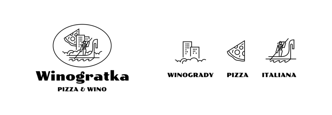 Winogratka – projekt logo i ikon inspirowanych Winogradami, pizzą i Włochami