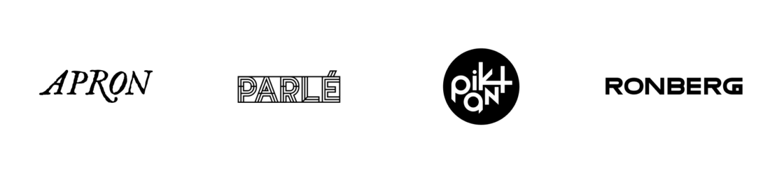 Projekty logo Bartosza Wągrowskiego: Apron, Parlé, Pikant i Roneberg