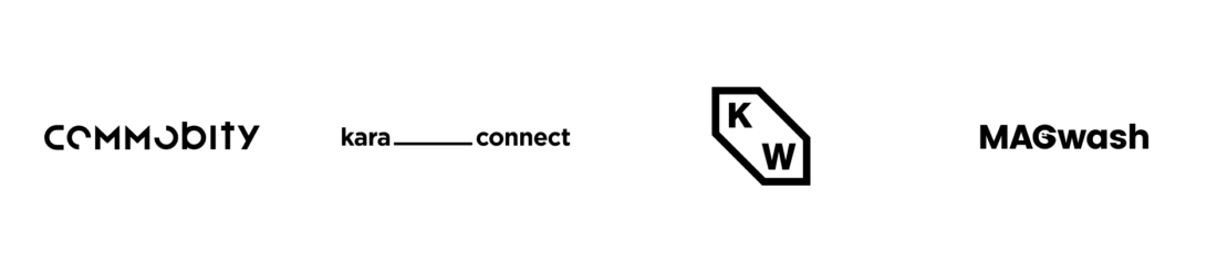 Projekty logo Bartosza Wągrowskiego: Commodity, Kara Connect, Kinga Witajewska i MAGwash
