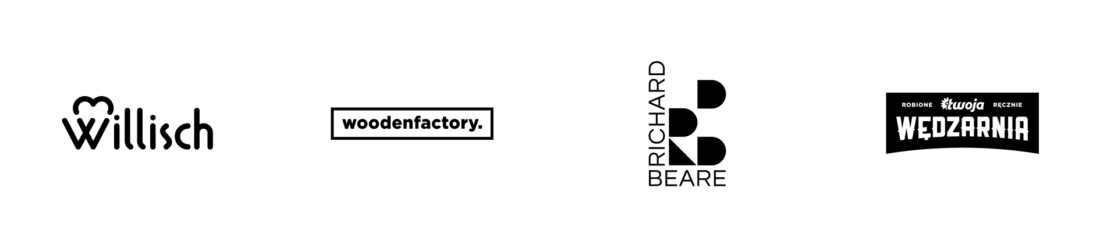 Projekty logo Bartosza Wągrowskiego: Willisch, Woodenfactory, Richard Beare i Twoja Wędzarnia