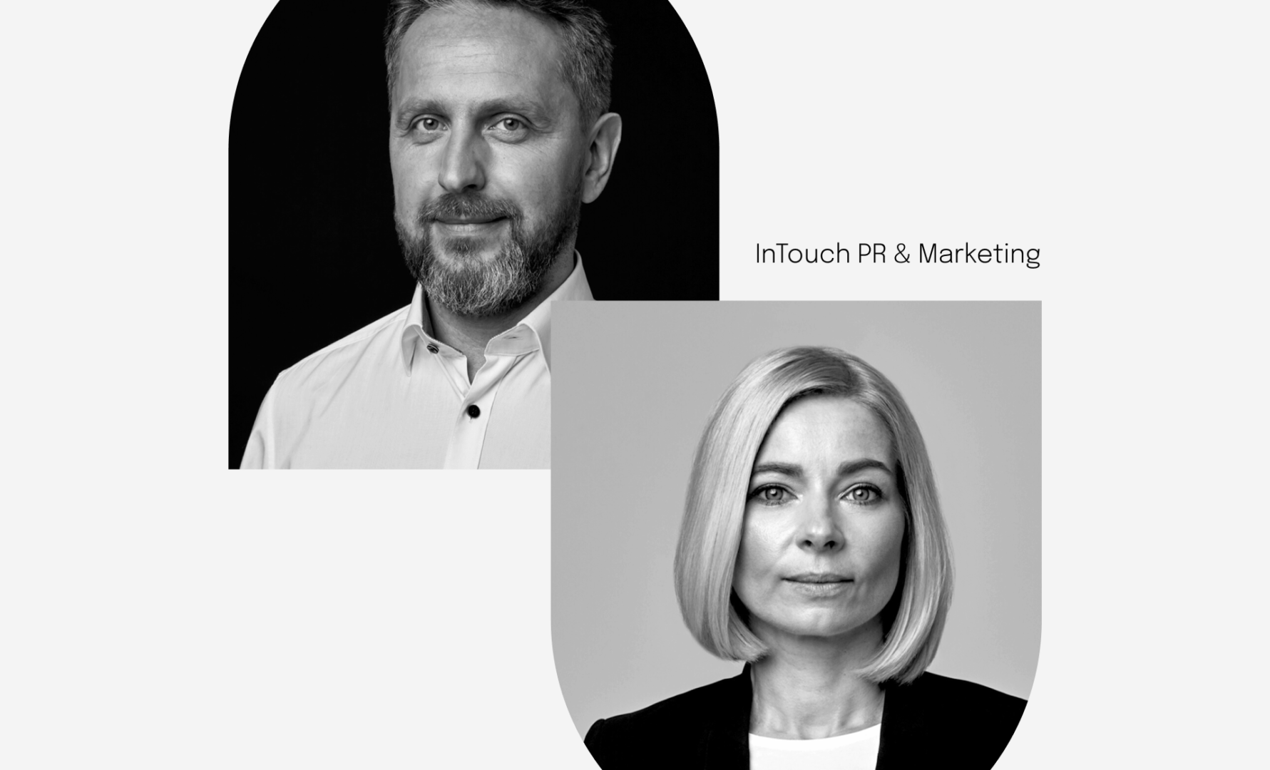 InTouch – kompozycja portretów zespołu z geometrycznym sygnetem agencji