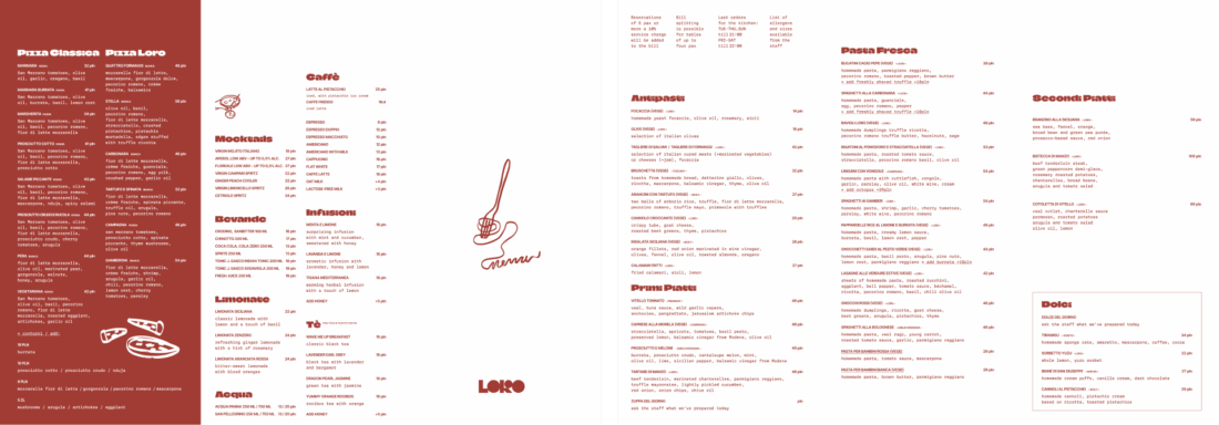 LORO – projekt graficzny menu włoskiej restauracji