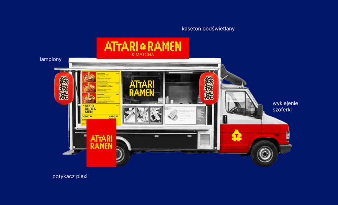 Attari Ramen – projekt oklejenia food trucka, szyldu i menu
