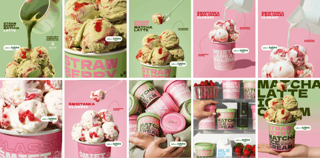 Willisch – art direction i projekty reklam lodów Matcha Latte oraz Śmietanka z Maliną dla Żabki