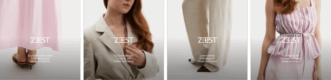 ZEST – materiały kampanii modowej prezentujące detale odzieży