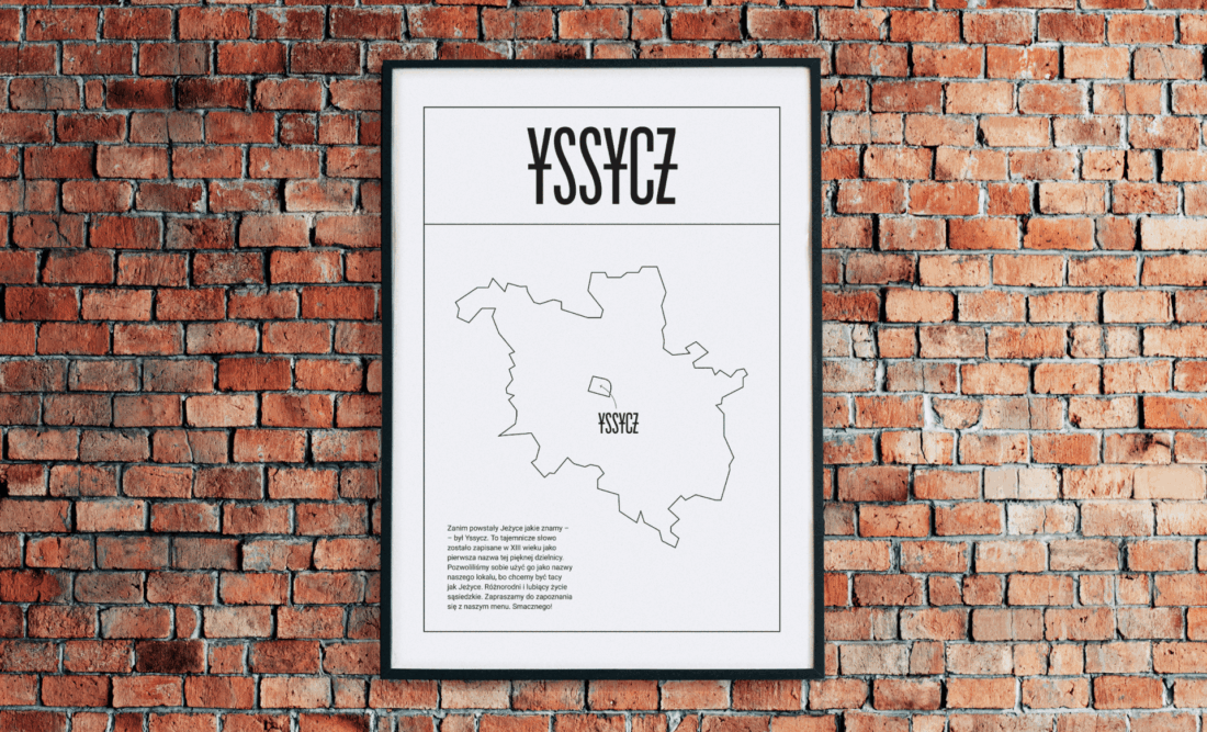 YSSYCZ – projekt plakatu z logo kawiarni i mapą Jeżyc